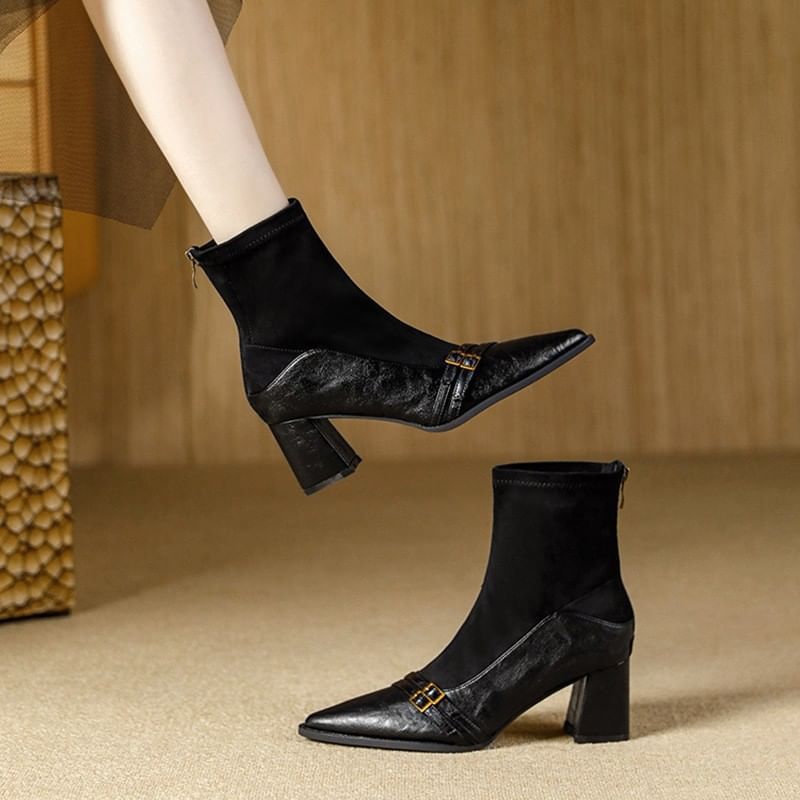 Boots Short Pointed Heel Block
