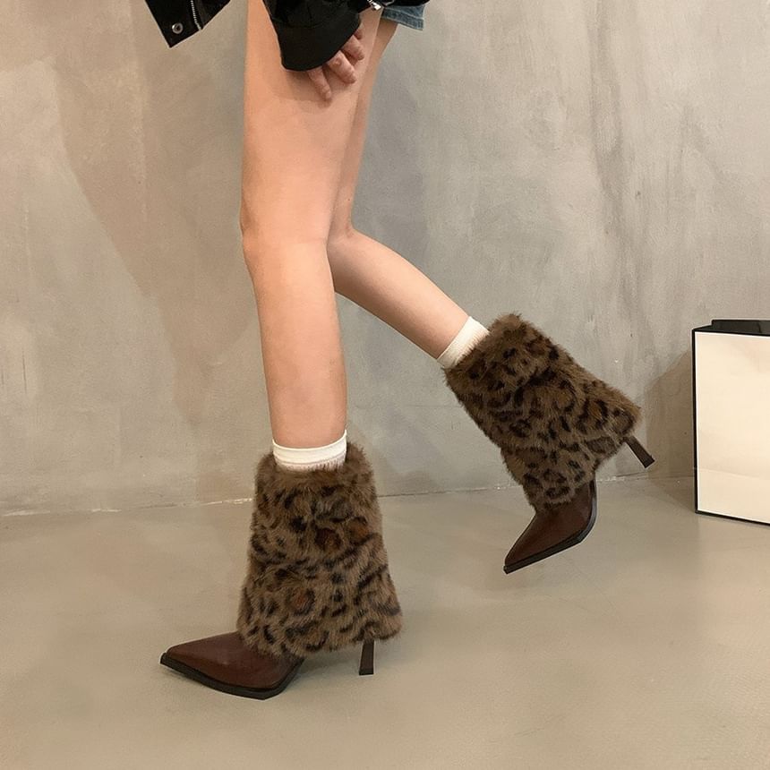 Leopard Boots High Heel Pointed Print Short