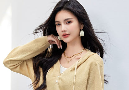 Knit Two Tone Mock V-Neck Hoodie Two-Piece