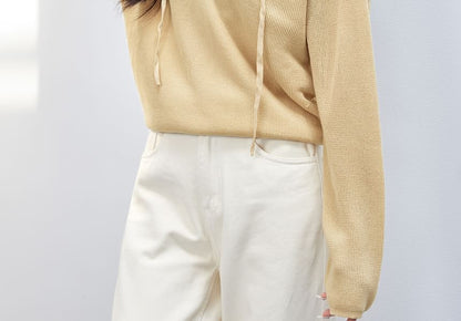 Knit Two Tone Mock V-Neck Hoodie Two-Piece
