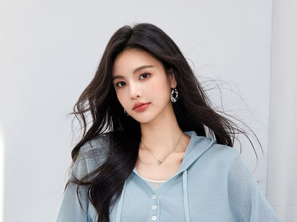 Knit Two Tone Mock V-Neck Hoodie Two-Piece