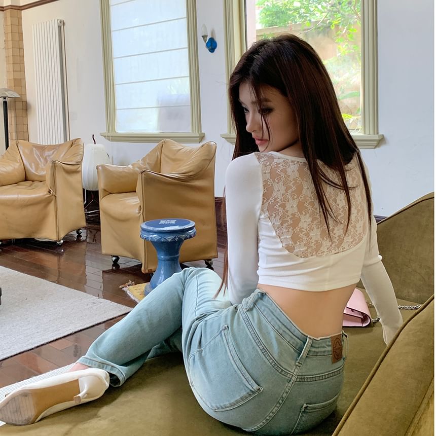 High Flared Rise Washed Jeans