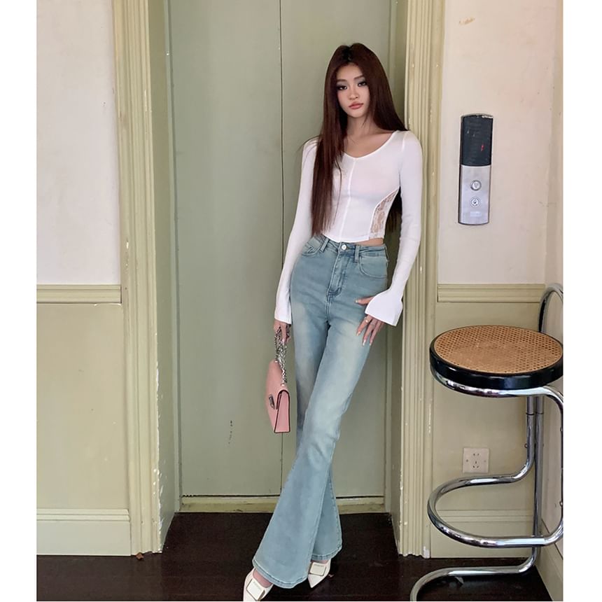 High Flared Rise Washed Jeans