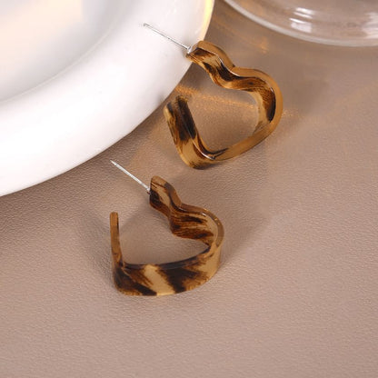 Leopard Print Heart Acrylic Open Hoop Earring