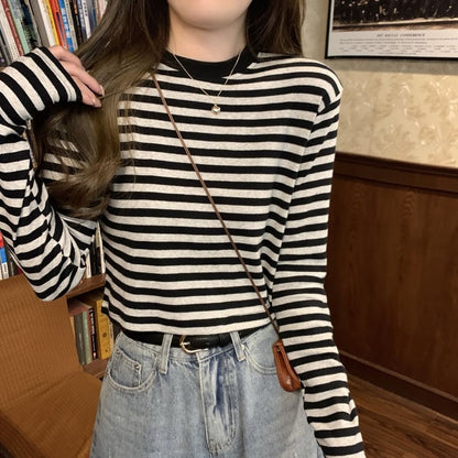 Long-Sleeve Crewneck Striped Tee