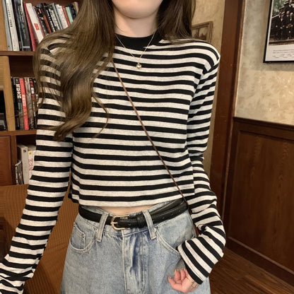 Long-Sleeve Crewneck Striped Tee