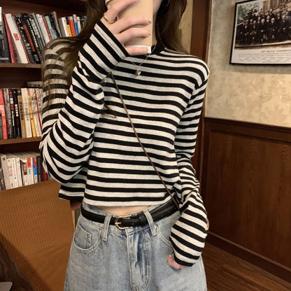 Long-Sleeve Crewneck Striped Tee