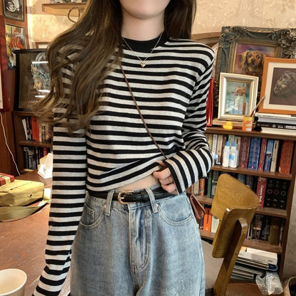 Long-Sleeve Crewneck Striped Tee