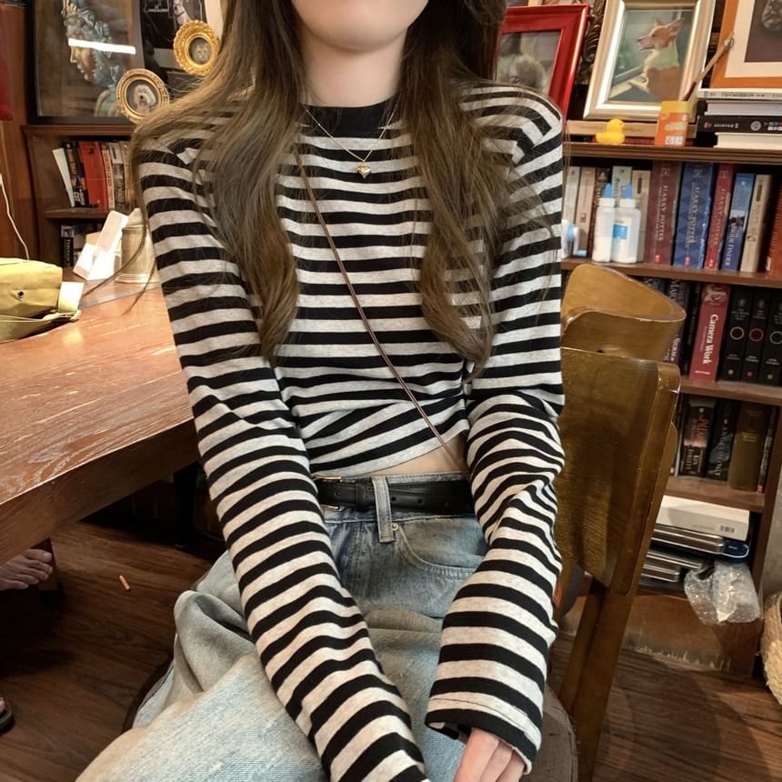 Long-Sleeve Crewneck Striped Tee