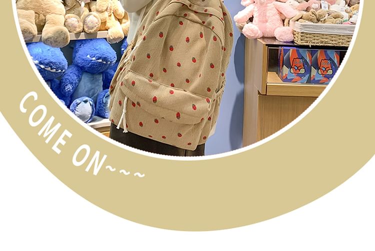 Multi-Pocket Strawberry Backpack Print