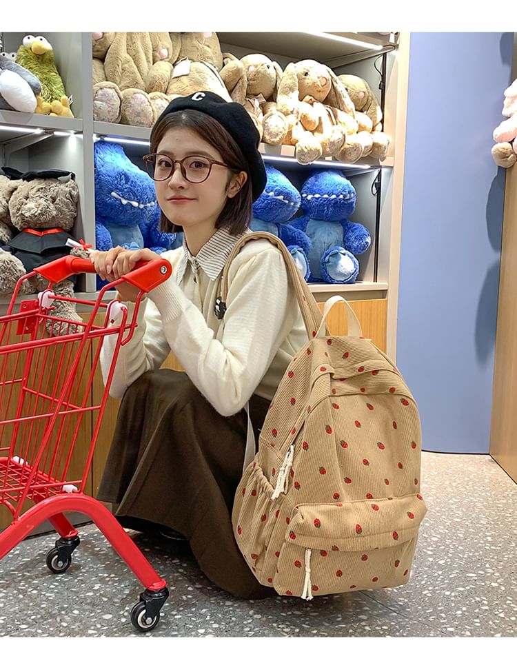 Multi-Pocket Strawberry Backpack Print