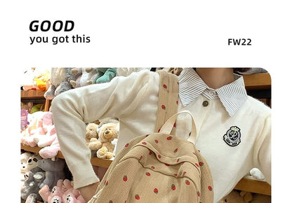 Multi-Pocket Strawberry Backpack Print