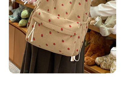 Multi-Pocket Strawberry Backpack Print