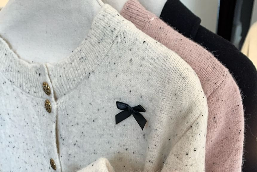 Crew Neck Bow Melange Cardigan