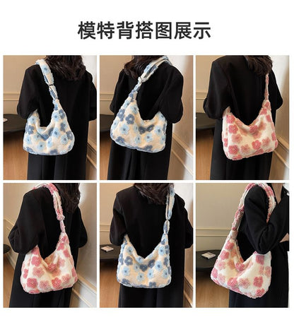 Floral Bag Shearling Faux Tote