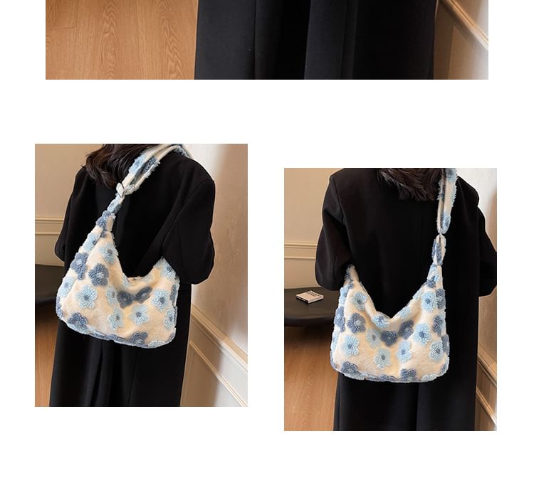 Floral Bag Shearling Faux Tote