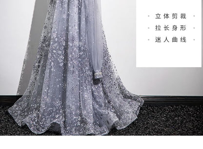 Set: Sequin Mesh A-Line Tube Evening Gown + Cape