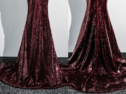 Sequin Peplum Panel Trumpet Tube Evening Gown