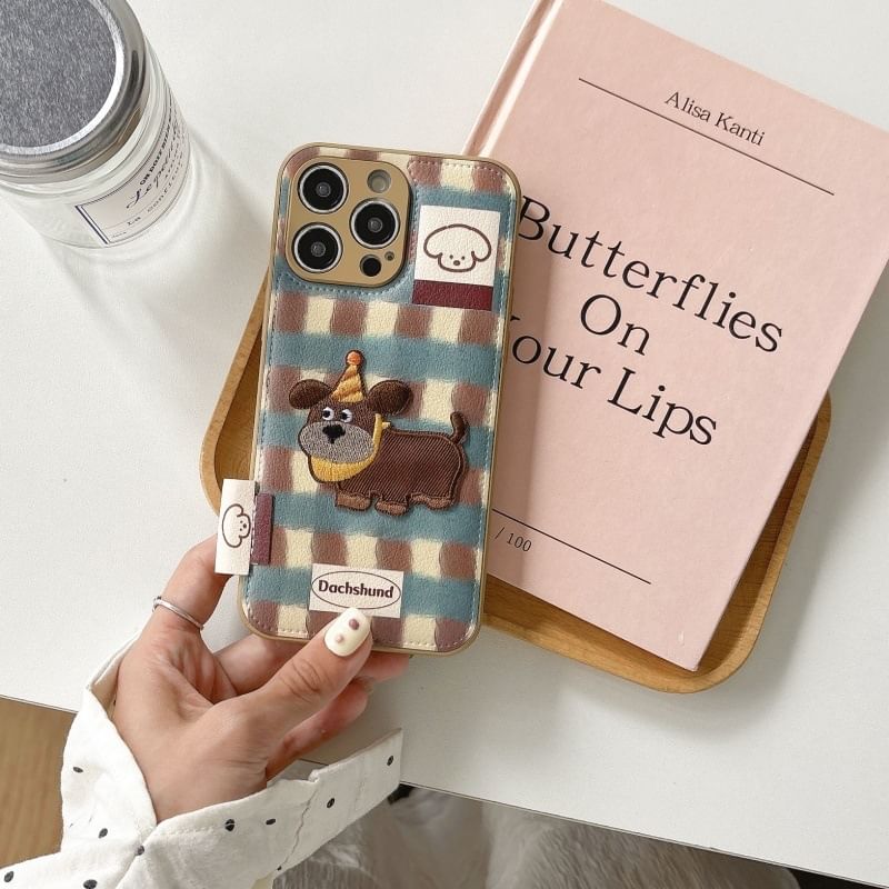 Leather Faux Applique Phone Dog Case
