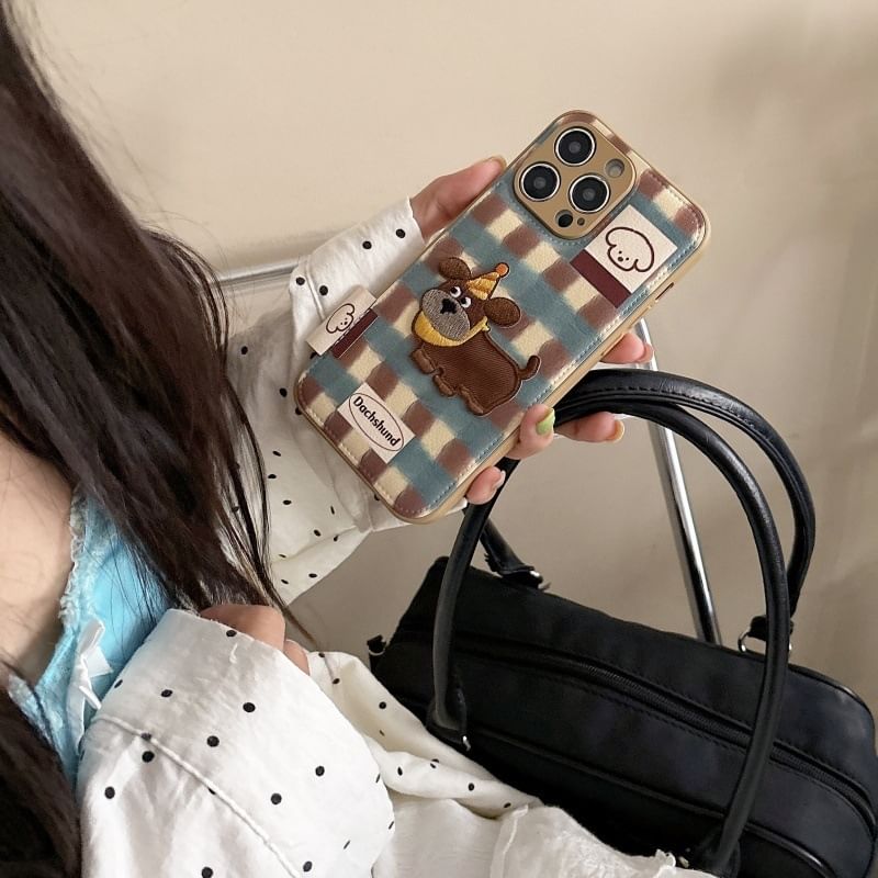 Leather Faux Applique Phone Dog Case