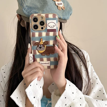 Leather Faux Applique Phone Dog Case