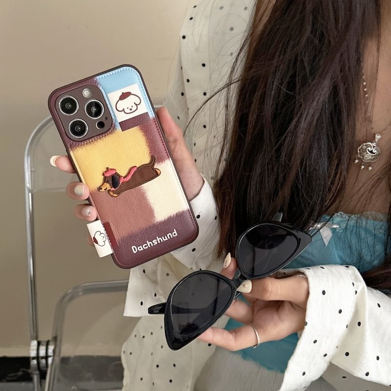 Leather Faux Applique Phone Dog Case