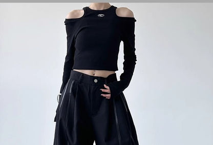 Low Rise Faux Leather Paneled Loose-Fit Wide-Leg Pants