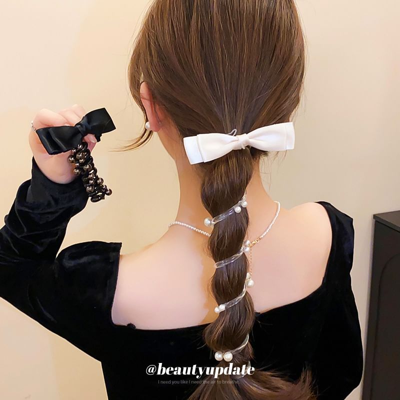 Faux Hair Tie Bow Pearl