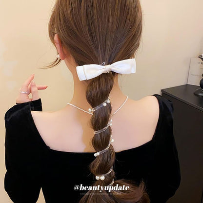 Faux Hair Tie Bow Pearl