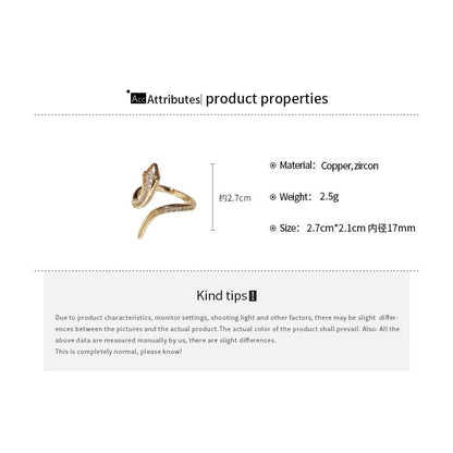 Snake Ring Rhinestone Open