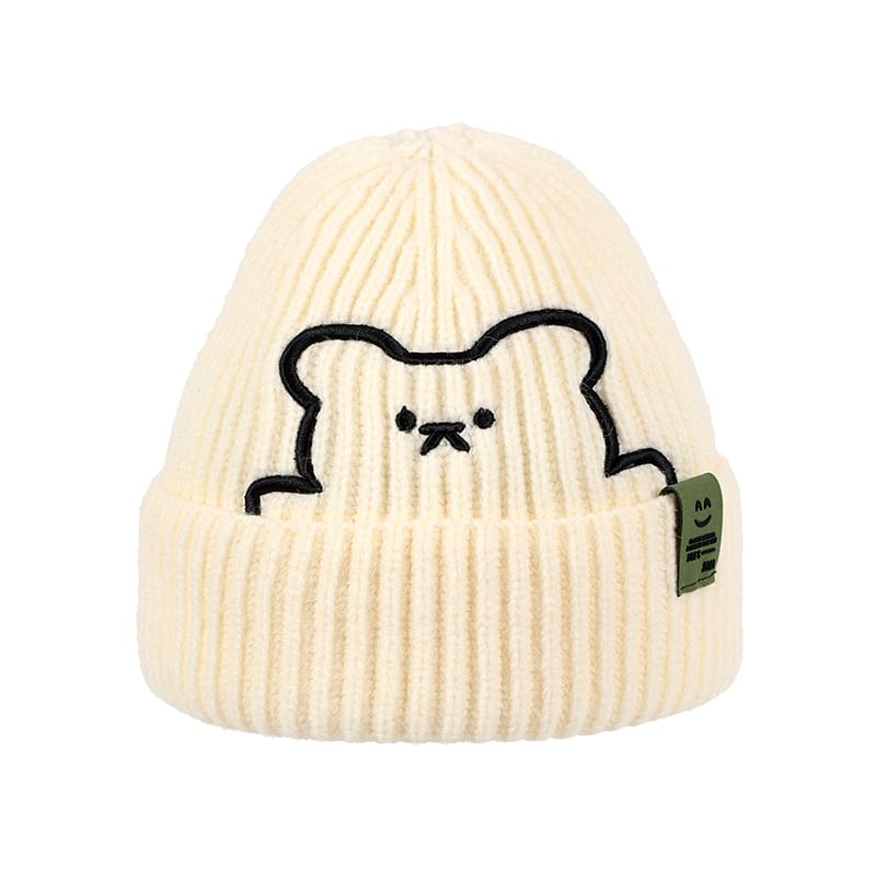 Embroidered Beanie Plain Bear /