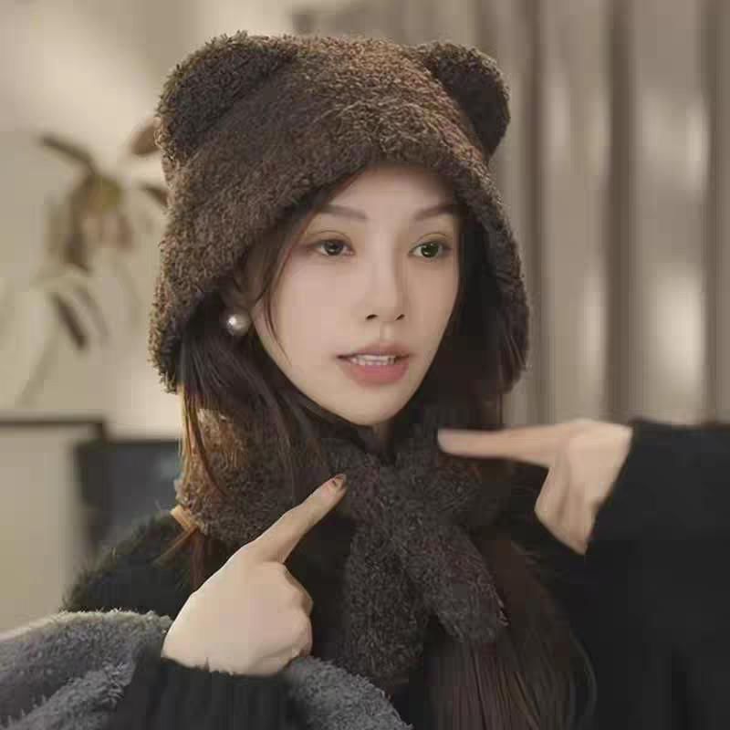 Scarf Hooded Plain Bear Ear