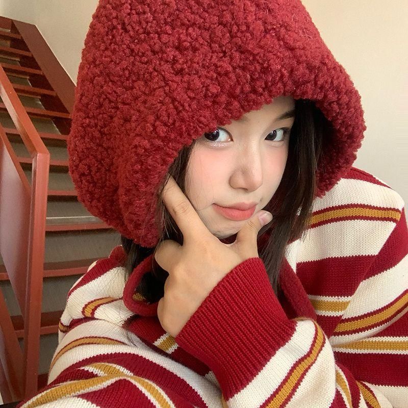 Fleece Hat Knit Beanie Plain Cable Tie-Up /