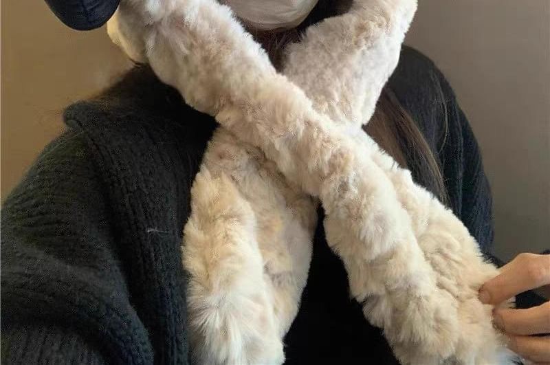 Ear Beanie / Fluffy Hooded Bear Scarf Ribbed