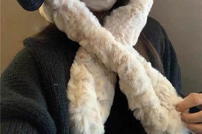 Ear Beanie / Fluffy Hooded Bear Scarf Ribbed