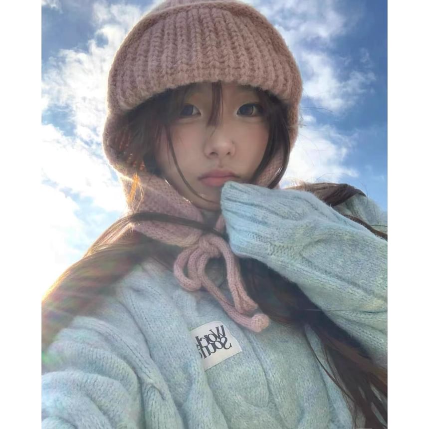 Knit Hat Balaclava Plain Fluffy / Bear