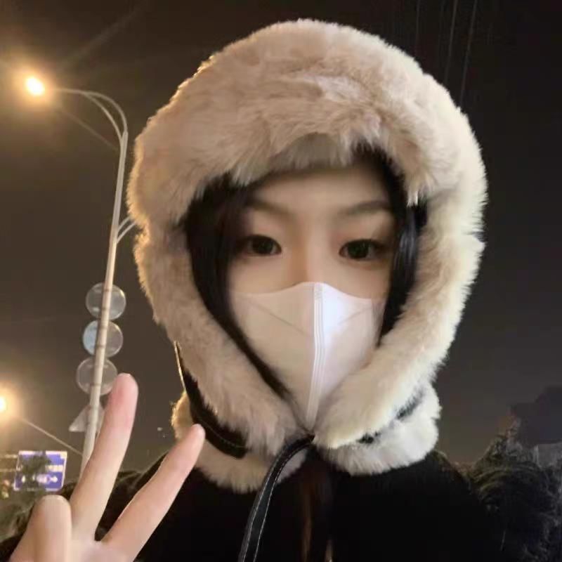 Fluffy Leather Plain Trapper Panel Hat / Faux