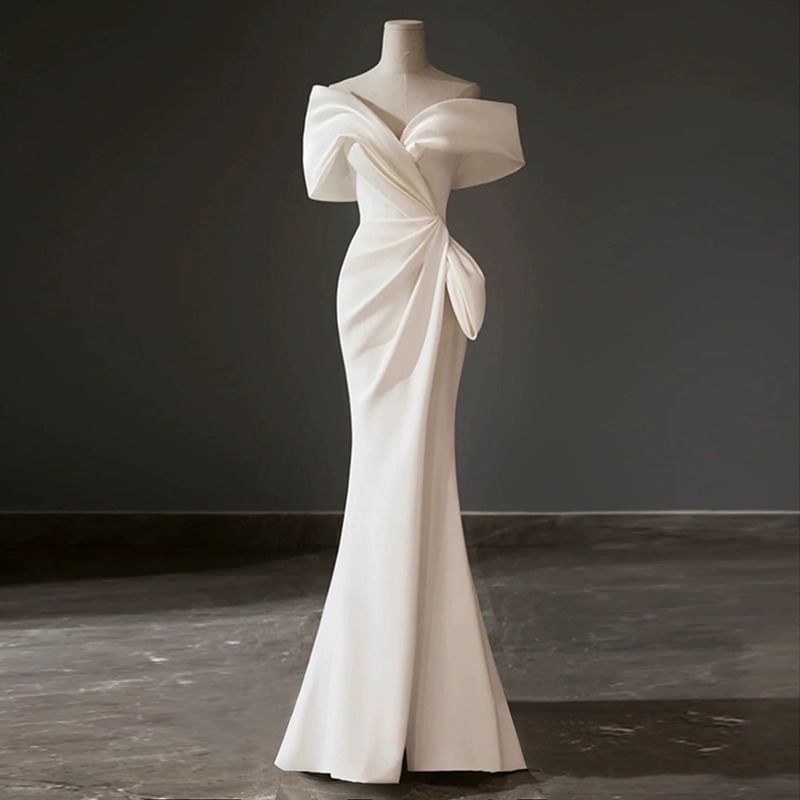 Gown Plain Mermaid Cold-Shoulder Evening