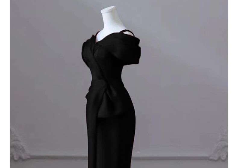 Gown Plain Mermaid Cold-Shoulder Evening