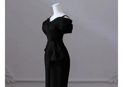 Gown Plain Mermaid Cold-Shoulder Evening