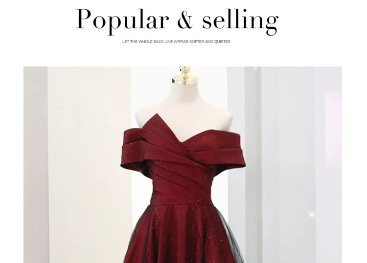 Evening Panel A-Line Glitter Off-Shoulder Mesh Asymmetrical Gown