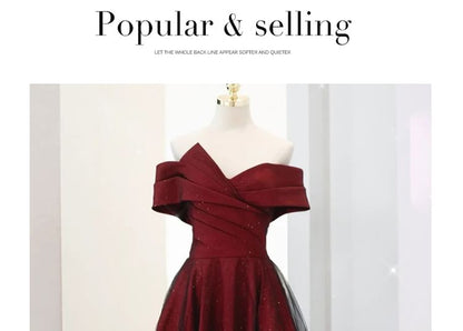 Evening Panel A-Line Glitter Off-Shoulder Mesh Asymmetrical Gown