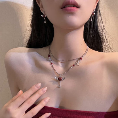 Necklace Layered Heart Drop / Earring Wing Key