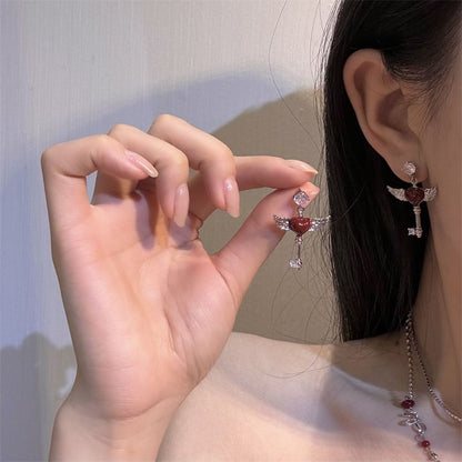 Necklace Layered Heart Drop / Earring Wing Key