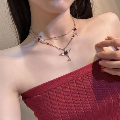 Necklace Layered Heart Drop / Earring Wing Key