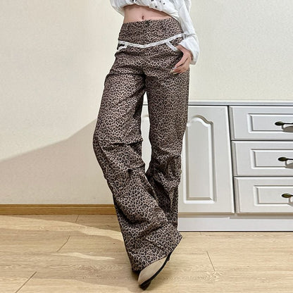 Leopard Rise Pants Leg Wide High