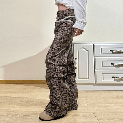 Leopard Rise Pants Leg Wide High