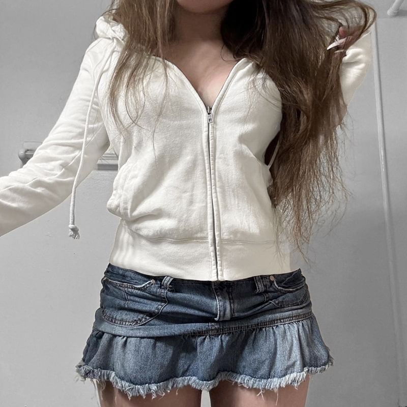 Drawstring Up Hoodie Numbering Zip