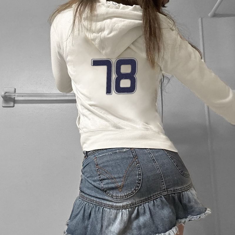 Drawstring Up Hoodie Numbering Zip