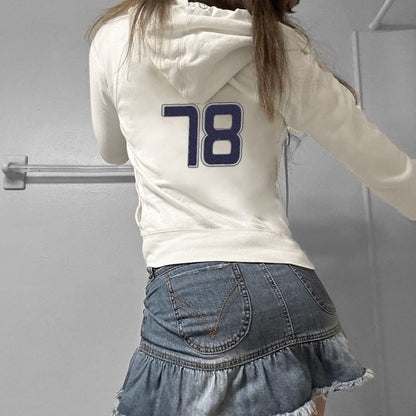 Drawstring Up Hoodie Numbering Zip